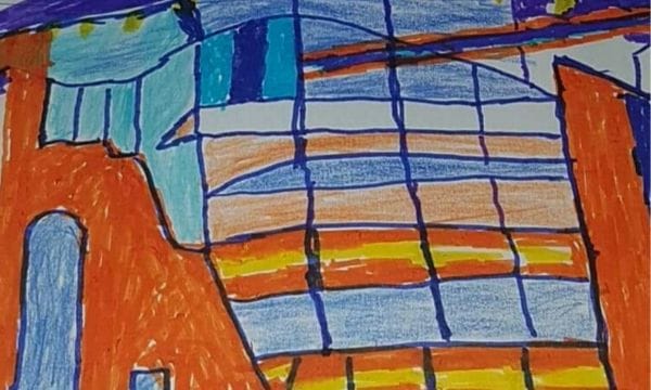 Illustration of ARC's curved glass frontage in bright colours