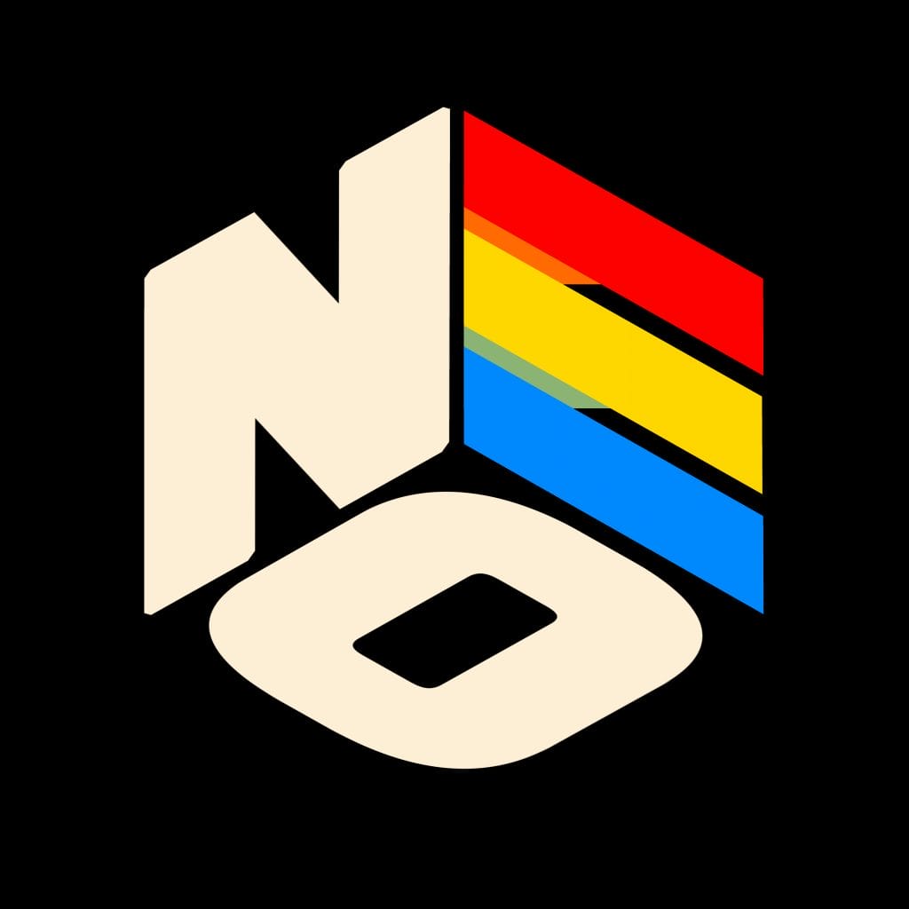 Logo made up of letters NEO on a black background