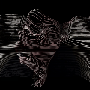 Digital image made up of wavy horizontal lines on a black background