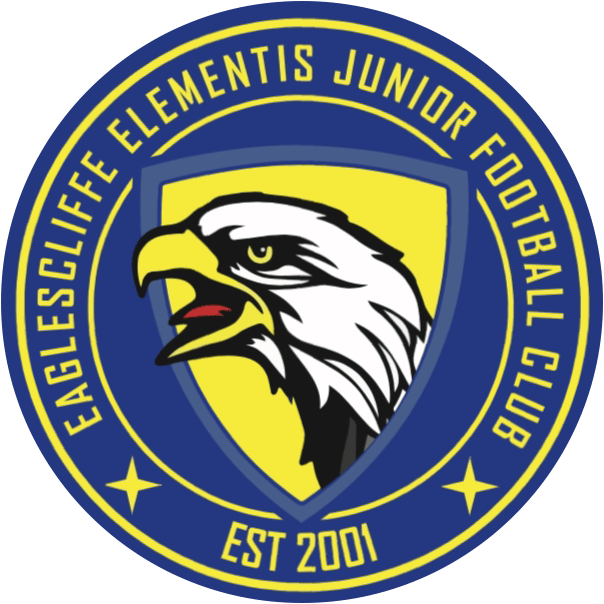 Eagelscliffe Elements Junior Football Club logo, featuring the head of an Eagle and yellow text on a blue badge.