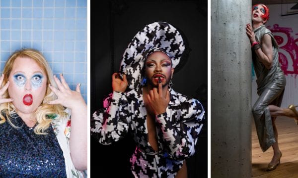 Collage of 3 artists performing at the ARC is Curious cabaret - Ashleigh Owen, RhyssPieces, and David Hoyle