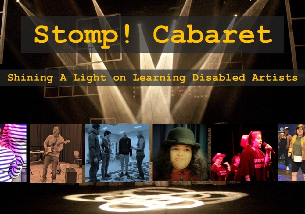 Text reading 'Stomp! Cabaret' with a selection of photos of Full Circle performers underneath