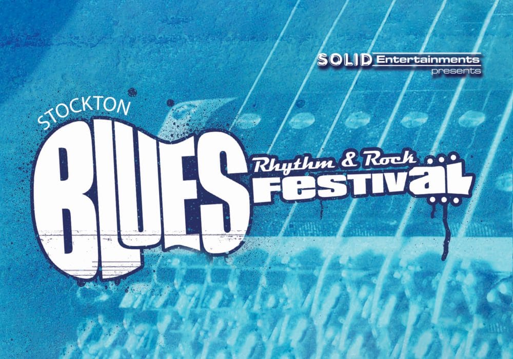 Stockton Blues Festival Logo on a blue backsground.