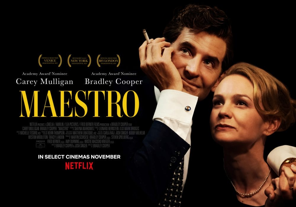 Maestro- Bradley Cooper smoking a cigarette next to Carey Mulligan