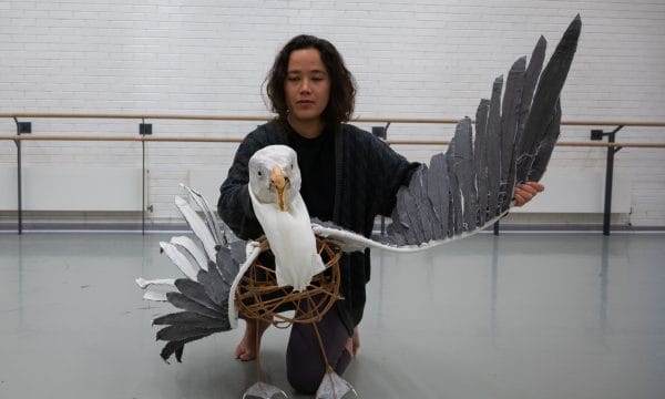 Saya with a seagull puppet