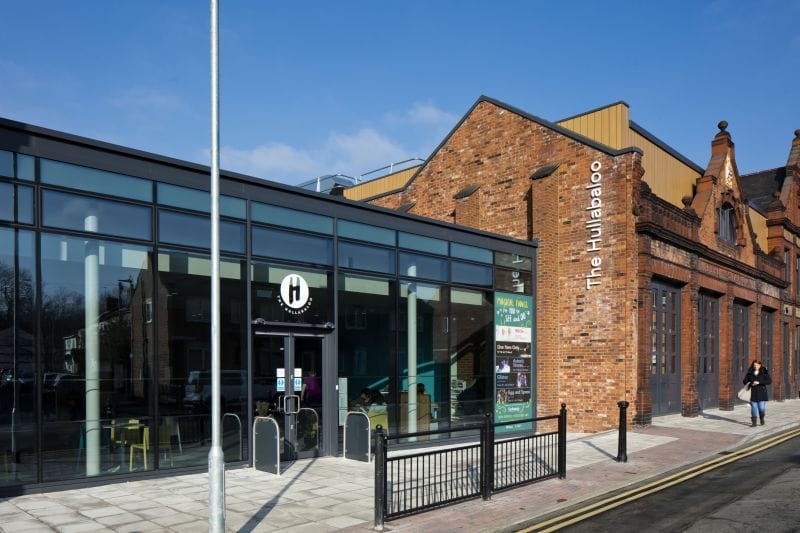 Brick and glass exterior of Theatre Hullabaloo, Darlington