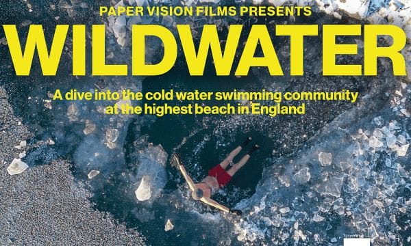 Movie poster for 'Wild Water' featuring icy water and an individual floating amongst it.