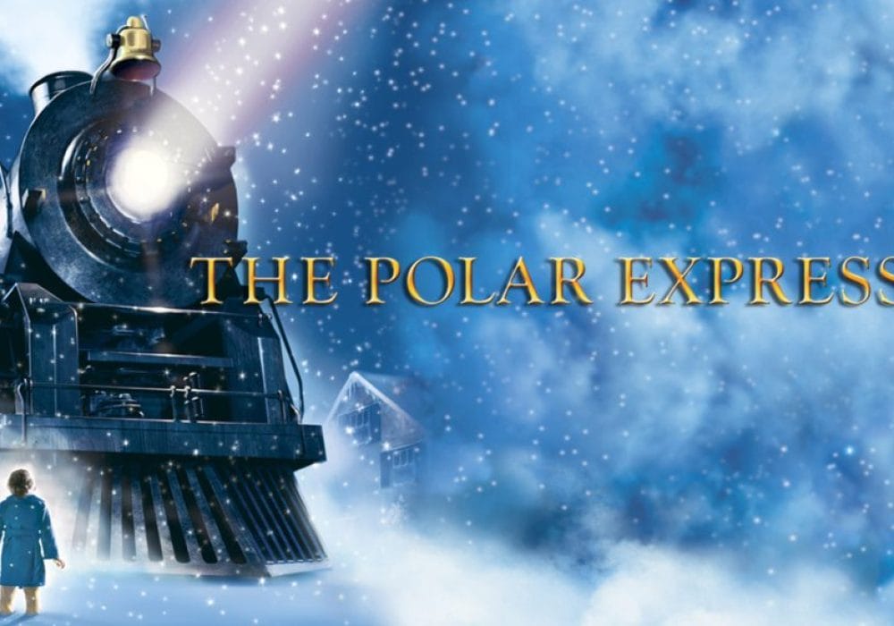 The Polar Express a black train with the outline of a person.