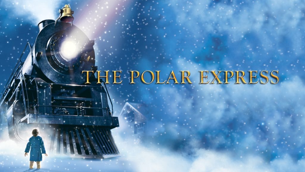 The Polar Express a black train with the outline of a person.