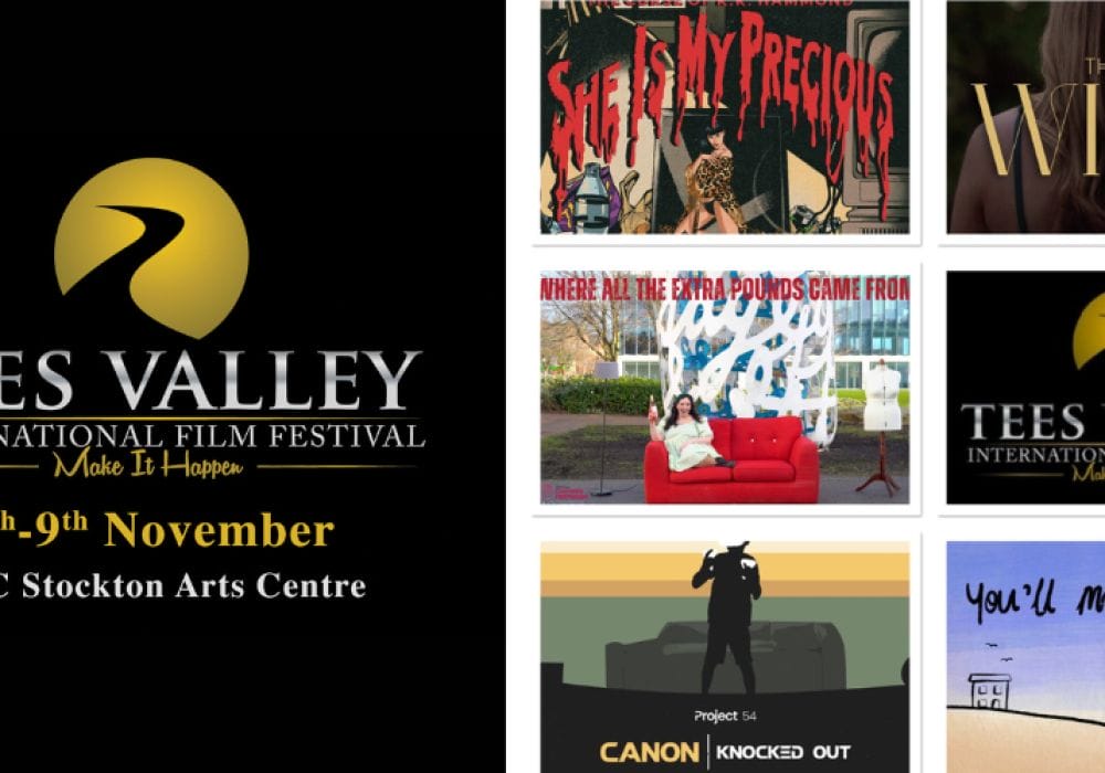 Tees Valley International Film Festival logo and dates 6-9 November, plus a collage of 5 promo images for the films in the Music Videos category