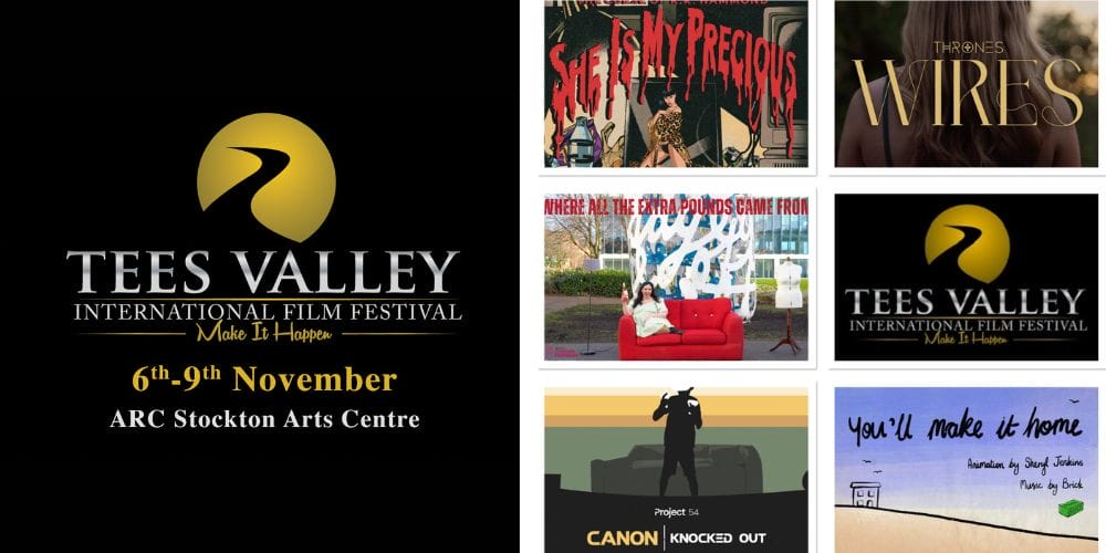 Tees Valley International Film Festival logo and dates 6-9 November, plus a collage of 5 promo images for the films in the Music Videos category