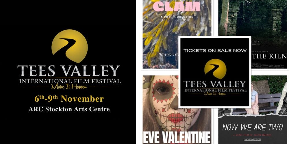 Tees Valley International Film Festival logo and dates 6-9 November, plus a collage of 4 promo images for the films in the Smartphone category