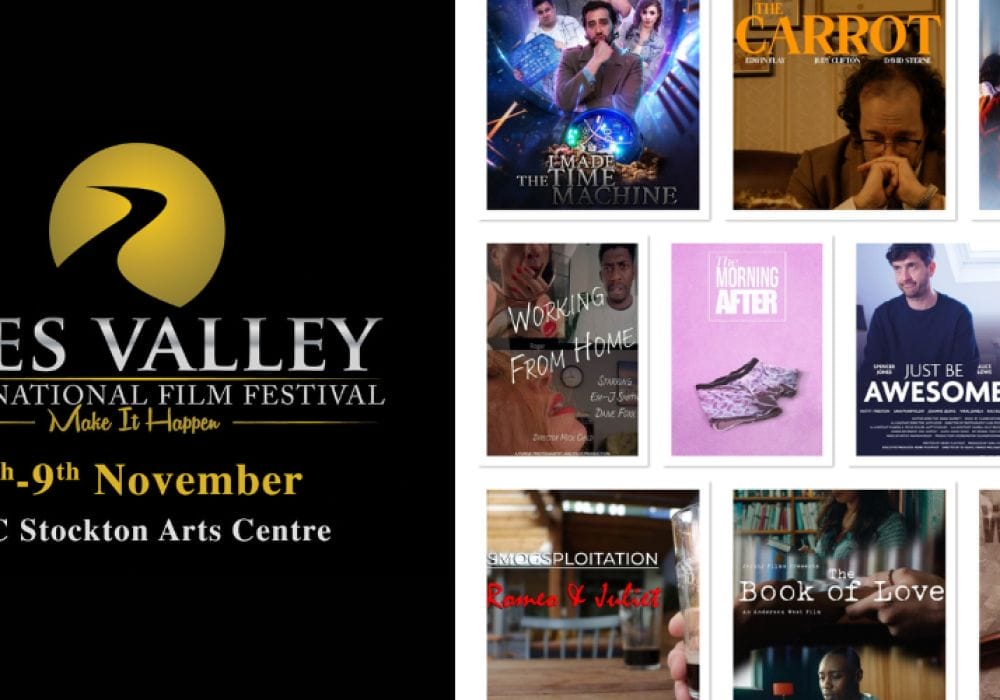 Tees Valley International Film Festival logo and dates 6-9 November, plus a collage of 10 promo images for the films in the Comedy category