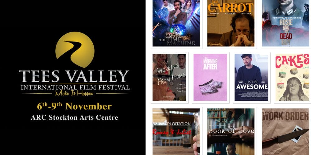 Tees Valley International Film Festival logo and dates 6-9 November, plus a collage of 10 promo images for the films in the Comedy category