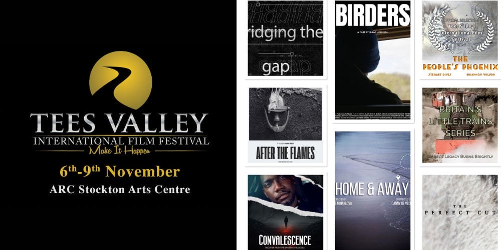 Tees Valley International Film Festival logo and dates 6-9 November, plus a collage of 10 promo images for the films in the Documentary category