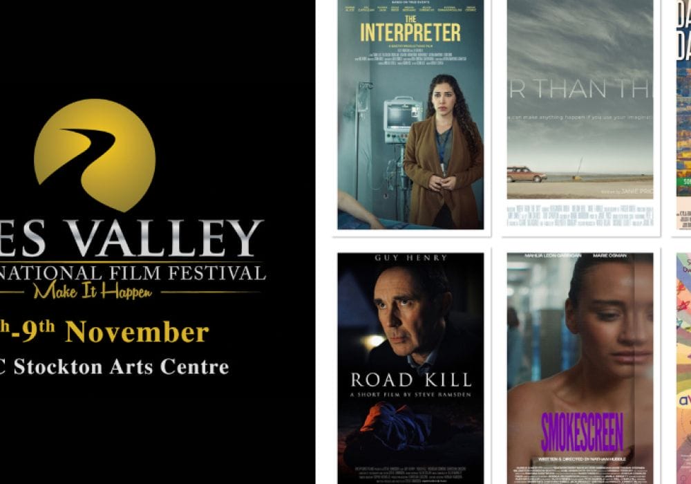 Tees Valley International Film Festival logo and dates 6-9 November, plus a collage of 6 promo images for the films in the Drama (Block 1) category