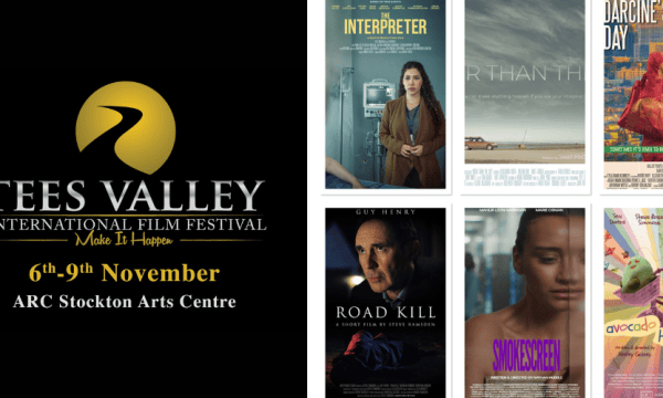 Tees Valley International Film Festival logo and dates 6-9 November, plus a collage of 6 promo images for the films in the Drama (Block 1) category