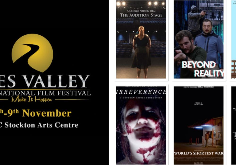 Tees Valley International Film Festival logo and dates 6-9 November, plus a collage of 6 promo images for the films in the First Time category