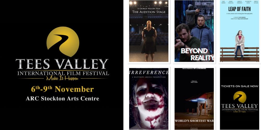 Tees Valley International Film Festival logo and dates 6-9 November, plus a collage of 6 promo images for the films in the First Time category