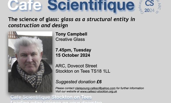 Cafe Scientifique Headshot of Tony Campbell a white male with white spiked hear wearing a scarf and coat.