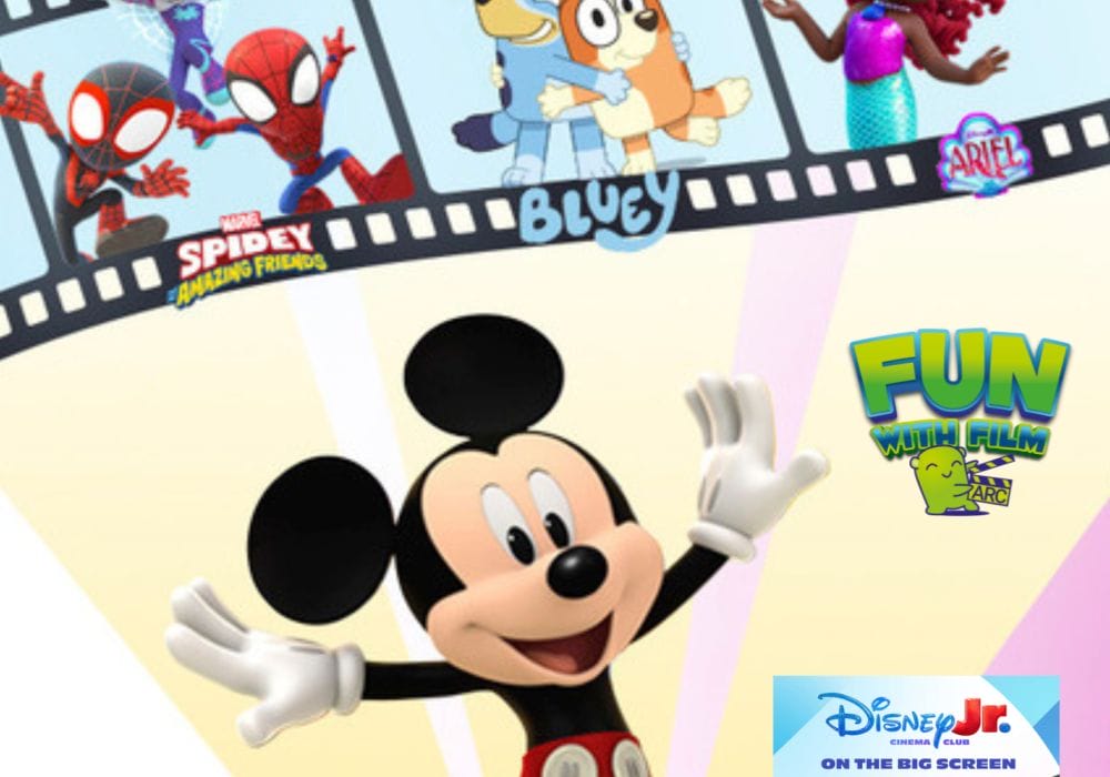 Image of Mickey Mouse behind a film reel showing other Disney Classics.