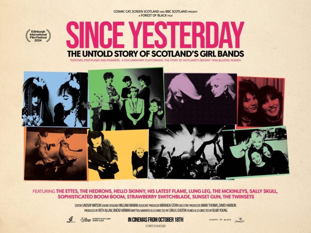 A colourful collage of Scottish girl bands. Text reads Since Yesterday The Untold Story of Scotland's Girl Bands.