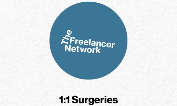 Text Reads: The Freelancer Network 1:1 Fundraising Surgeries