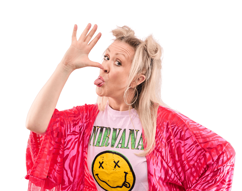 A person pulls a funny face