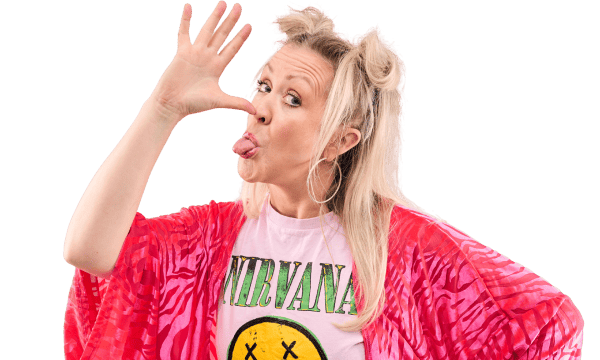 A person pulls a funny face