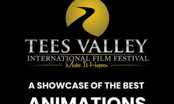 An images of the Tees Valley International Film Festival Logo with the text stating 'a showcase of the best Animations' with the boarder with black and white in a film reel style.