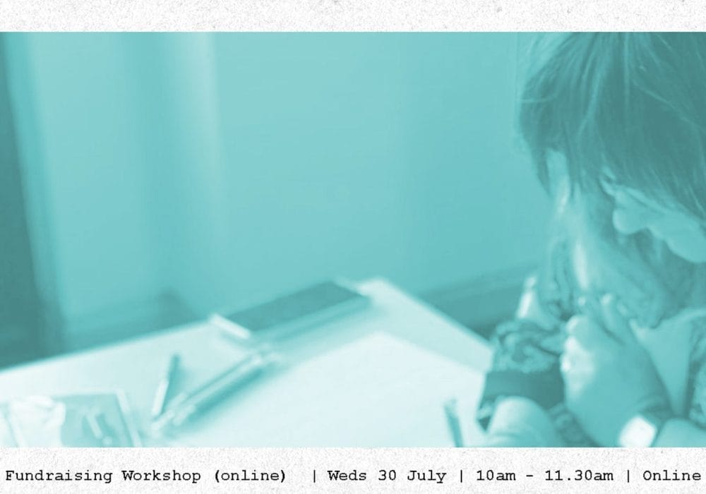 An Image with a blue overlay of a girl writing. There is a pink circle logo that says Tees Valley Creates