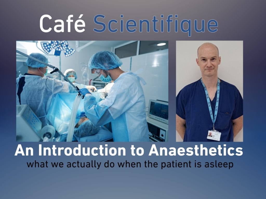 A health professional wearing blue surgical scrubs and a photo of of a medical team operating on a patient