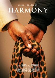 Two hands holding a leopard print bag straps. Harmony in white text.