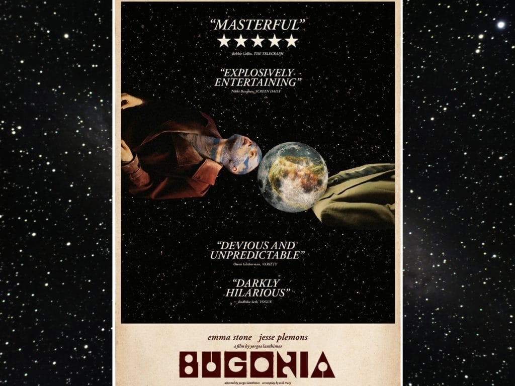 A black starry space image with a bald women head butting the world planet like a football