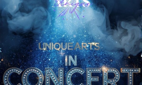 Unique Arts In Concert lettering against a smoky blue background